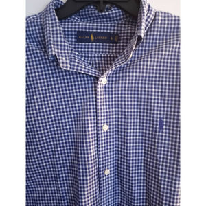 Men's Ralph Lauren Checked Blue/white Button Down - Large